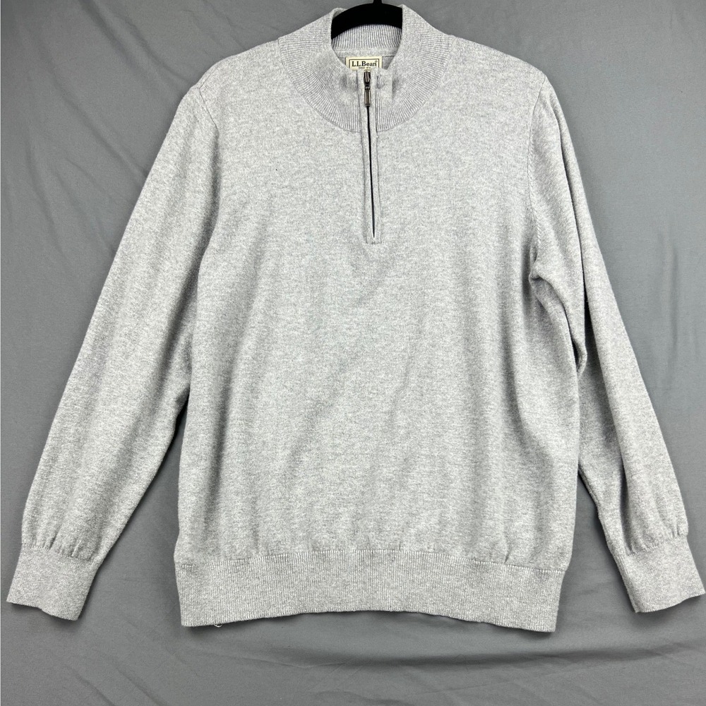 LL Bean Quarter Zip Sweater Mens L Gray Mock Neck Pullover Excellent